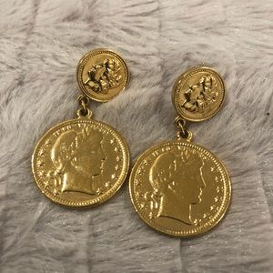 14k gold plated coin earrings